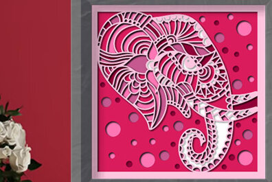 Σετ των 2 Intra απο ξύλο plywood 3mm-4mm πάχος Τρισδιάστατο κουτί σκιών με κεφαλιού ελέφαντα Δίασταση 25x25 cm INTRAFABR-71701733