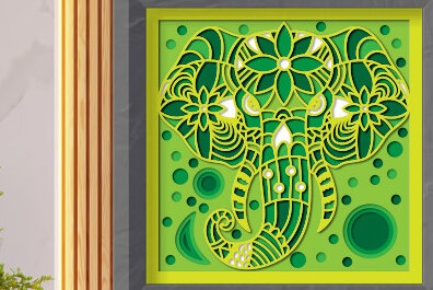 Σετ των 3 Intra απο ξύλο plywood 3mm-4mm πάχος Τρισδιάστατο κουτί σκιών με κεφαλιού ελέφαντα Δίασταση 25x25 cm INTRAFABR-71701745