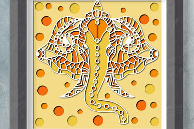 Σετ των 2 Intra απο ξύλο plywood 3mm-4mm πάχος Τρισδιάστατο κουτί σκιών με κεφαλιού ελέφαντα Δίασταση 25x25 cm INTRAFABR-71777463