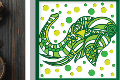 Σετ των 2 Intra απο ξύλο plywood 3mm-4mm πάχος Τρισδιάστατο κουτί σκιών με κεφαλιού ελέφαντα Δίασταση 25x25 cm INTRAFABR-71701712