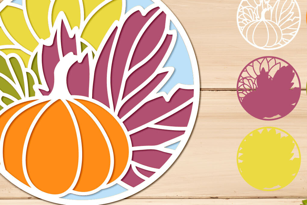 Σετ των 2 Intra απο ξύλο plywood 3mm-4mm πάχος 3d Fall Round , Φθινοπωρινό Layered Δίασταση 25x25 cm INTRAFABR-103799969