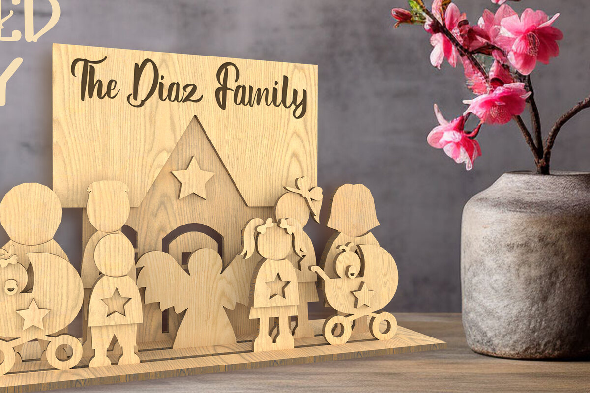 Intra απο ξύλο plywood 3mm-4mm πάχος Τρισδιάστατες Οικογενειακές Φιγούρες σε επίπεδο δίσκου Δίασταση 30x20 cm INTRAFABR-81409998