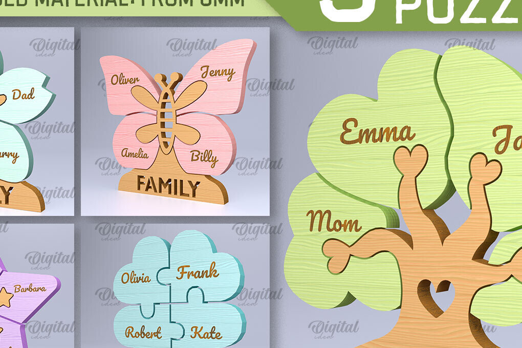 Intra απο ξύλο plywood 3mm-4mm πάχος 3D Family Puzzle Δίασταση 30x20 cm INTRAFABR-90805465