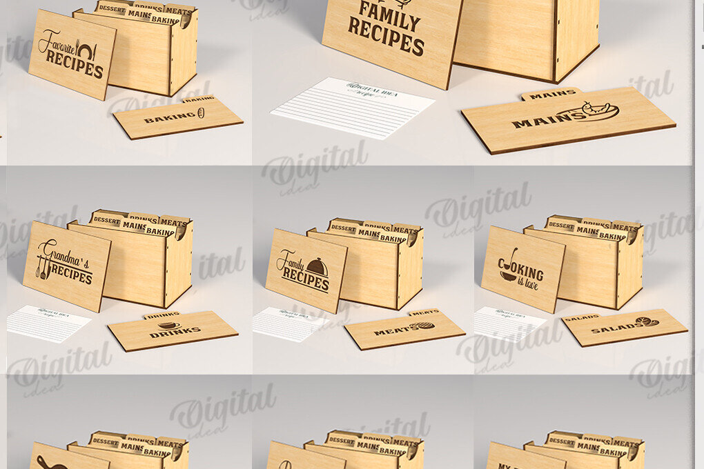 Σετ των 2 Intra απο ξύλο plywood 3mm-4mm πάχος 3D Οικογενειακά Κουτιά Συνταγών κοπής με λέιζερ Δίασταση 30x20 cm INTRAFABR-120037746