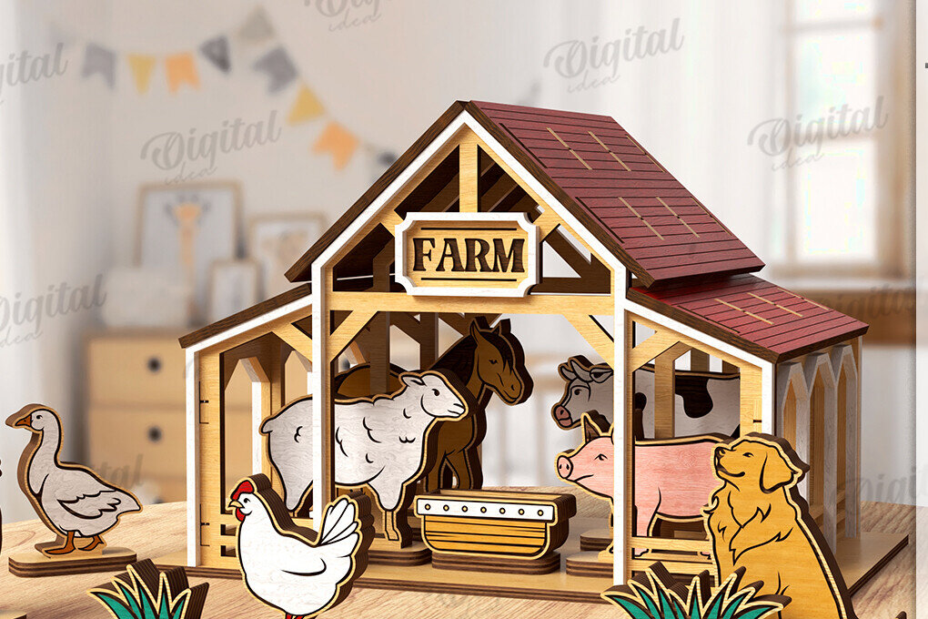 Intra απο ξύλο plywood 3mm-4mm πάχος Τρισδιάστατη κοπή με  Farm. Διακόσμηση σπιτιού Δίασταση 30x20 cm INTRAFABR-122383663