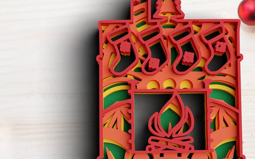 Intra απο ξύλο plywood 3mm-4mm πάχος Τρισδιάστατο Τζάκι Χριστουγεννιάτικο 4 στρώσεων Δίασταση 30x30 cm INTRAFABR-77143507