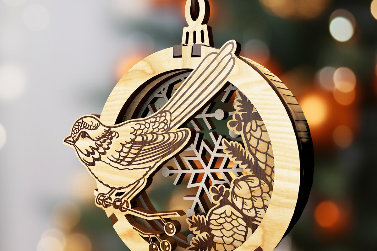 Σετ των 3 Intra απο ξύλο plywood 3mm-4mm πάχος Τρισδιάστατο χριστουγεννιάτικο στολίδι ευελιξίας Δίασταση 3x3 cm INTRAFABR-108661226