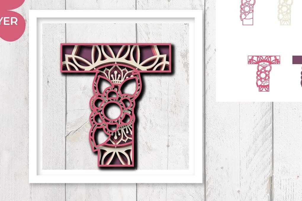 Intra απο ξύλο plywood 3mm-4mm πάχος 3D Floral Letter T Mandala Layer Δίασταση 30x30 cm INTRAFABR-30441557