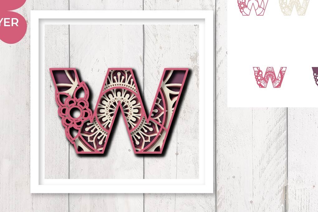 Intra απο ξύλο plywood 3mm-4mm πάχος 3D Floral Letter W Mandala Layer Δίασταση 30x30 cm INTRAFABR-30540746