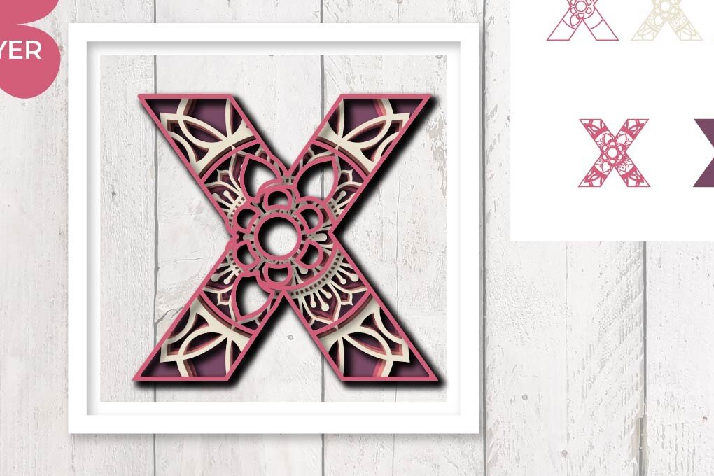 Intra απο ξύλο plywood 3mm-4mm πάχος 3D Floral Letter X Mandala Layer Δίασταση 30x30 cm INTRAFABR-30541318