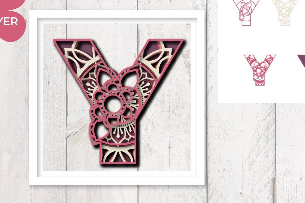 Intra απο ξύλο plywood 3mm-4mm πάχος 3D Floral Letter Y Mandala Layer Δίασταση 30x30 cm INTRAFABR-30542220