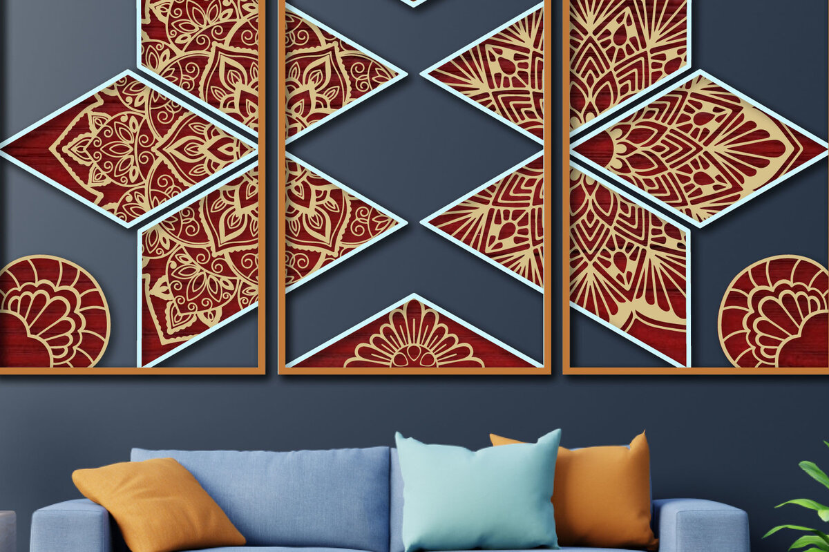 Intra απο ξύλο plywood 3mm-4mm πάχος 3D Floral Mandala Πολυστρωματική διακόσμηση τοίχου Δίασταση 30x30 cm INTRAFABR-24955781