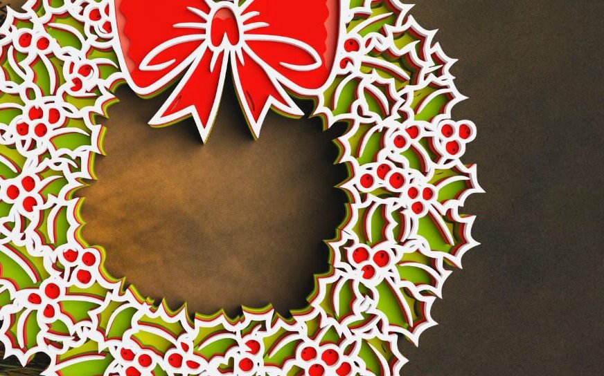 Intra απο ξύλο plywood 3mm-4mm πάχος 3D Floral στεφάνι Christimas Δίασταση 30x30 cm INTRAFABR-77143346