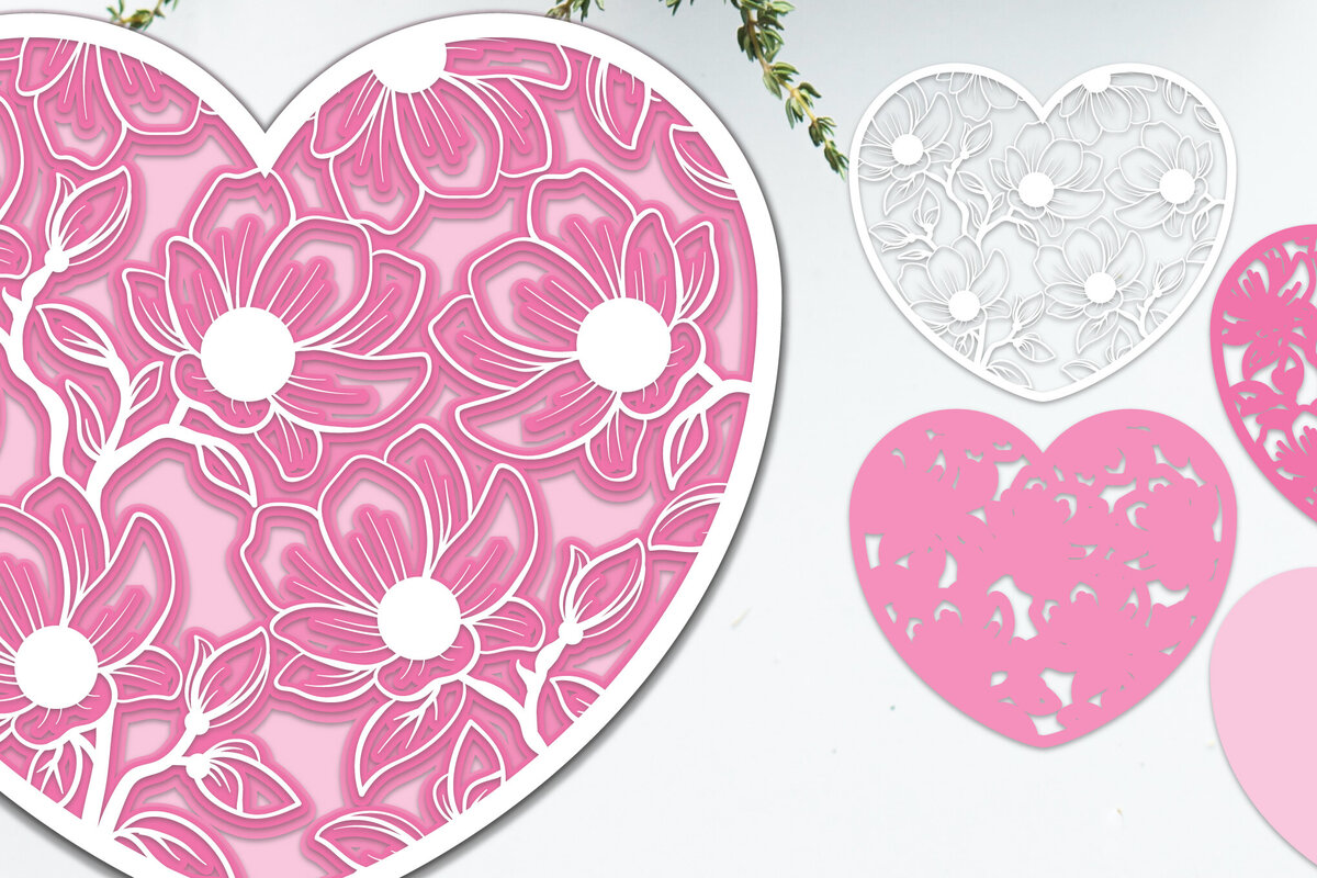 Σετ των 2 Intra απο ξύλο plywood 3mm-4mm πάχος τρισδιάστατο λουλούδι με στρώσεις καρδιές Δίασταση 15x15 cm INTRAFABR-88664471