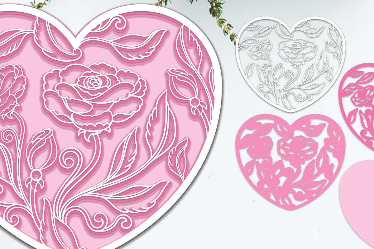 Σετ των 2 Intra απο ξύλο plywood 3mm-4mm πάχος τρισδιάστατο λουλούδι με στρώσεις καρδιές Δίασταση 15x15 cm INTRAFABR-88787055