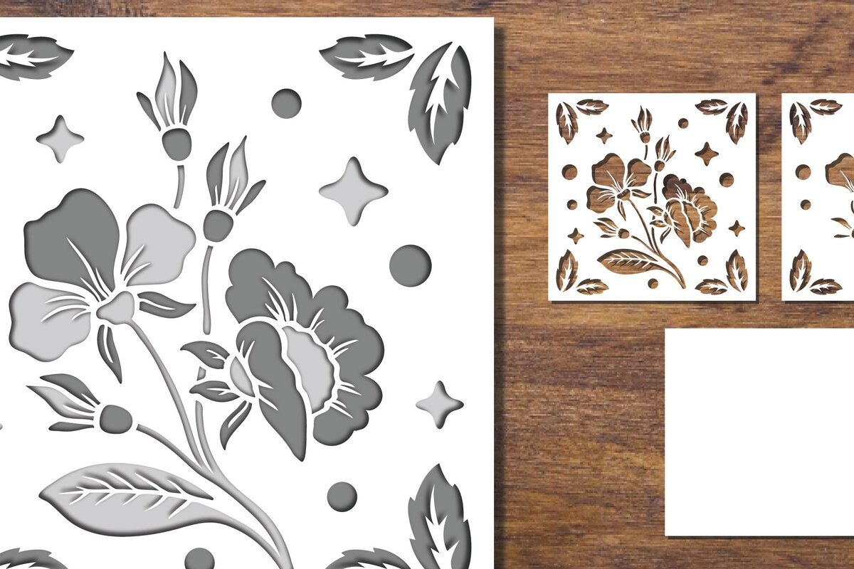 Σετ των 2 Intra απο ξύλο plywood 3mm-4mm πάχος 3D Papercut με στρώσεις λουλουδιών 3 Δίασταση 15x15 cm INTRAFABR-91701039