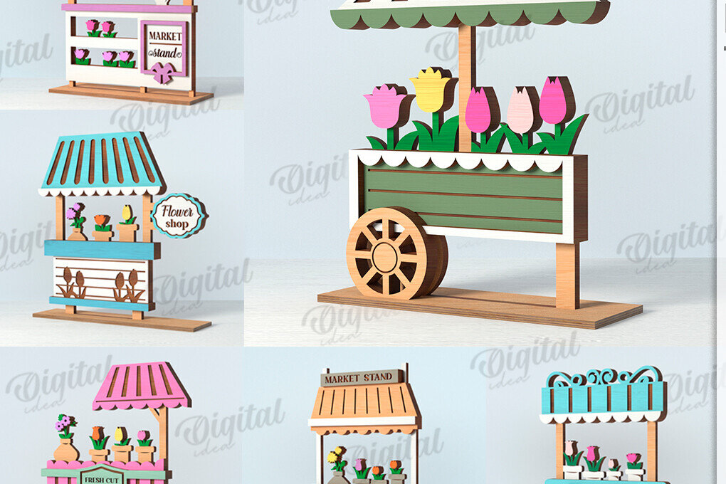 Σετ των 2 Intra απο ξύλο plywood 3mm-4mm πάχος 3D Flower Market Standing Decors Δίασταση 30x20 cm INTRAFABR-119136188