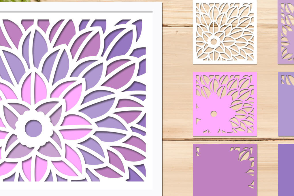Σετ των 3 Intra απο ξύλο plywood 3mm-4mm πάχος 3d Flower Shadow Box, Floral Layered Δίασταση 8x8 cm INTRAFABR-65089174