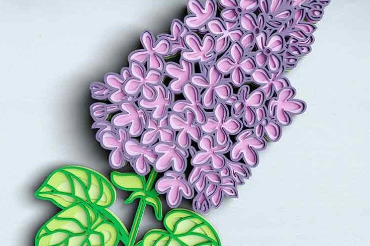Intra απο ξύλο plywood 3mm-4mm πάχος 3D Flower 6 Layer - Lilac Δίασταση 30x30 cm INTRAFABR-101182058