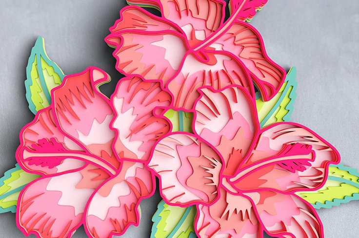 Intra απο ξύλο plywood 3mm-4mm πάχος 3D Flower Design - Hibiscus Δίασταση 30x30 cm INTRAFABR-101188129