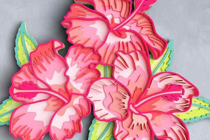 Intra απο ξύλο plywood 3mm-4mm πάχος 3D Flower Design - Hibiscus Δίασταση 30x30 cm INTRAFABR-101180396