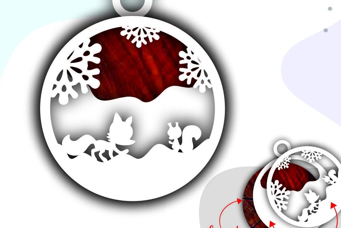 Σετ των 3 Intra απο ξύλο plywood 3mm-4mm πάχος Τρισδιάστατα χριστουγεννιάτικα στολίδια με στρώσεις αλεπούς Δίασταση 8x8 cm INTRAFABR-37820098