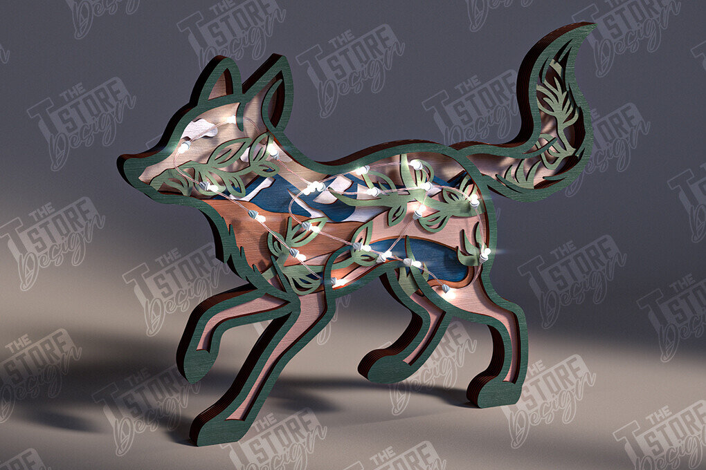 Σετ των 3 Intra απο ξύλο plywood 3mm-4mm πάχος 3D Fox Ξύλινο Σκαλιστικό Φωτιστικό | CNC Δίασταση 15x15 cm INTRAFABR-104130502