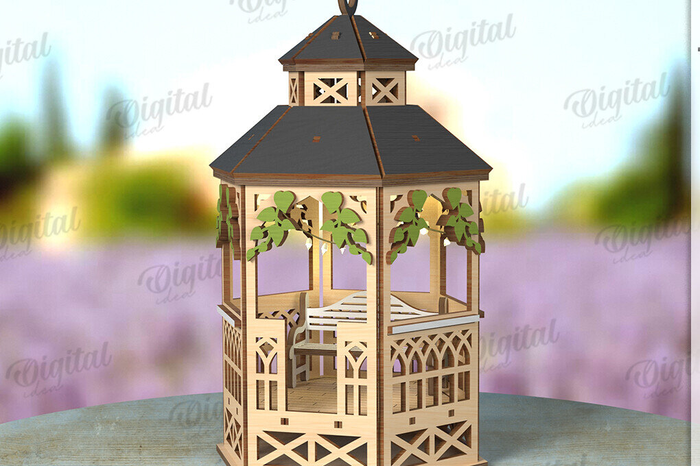 Intra απο ξύλο plywood 3mm-4mm πάχος 3D Gazebo Lantern Δίασταση 30x20 cm INTRAFABR-122128783