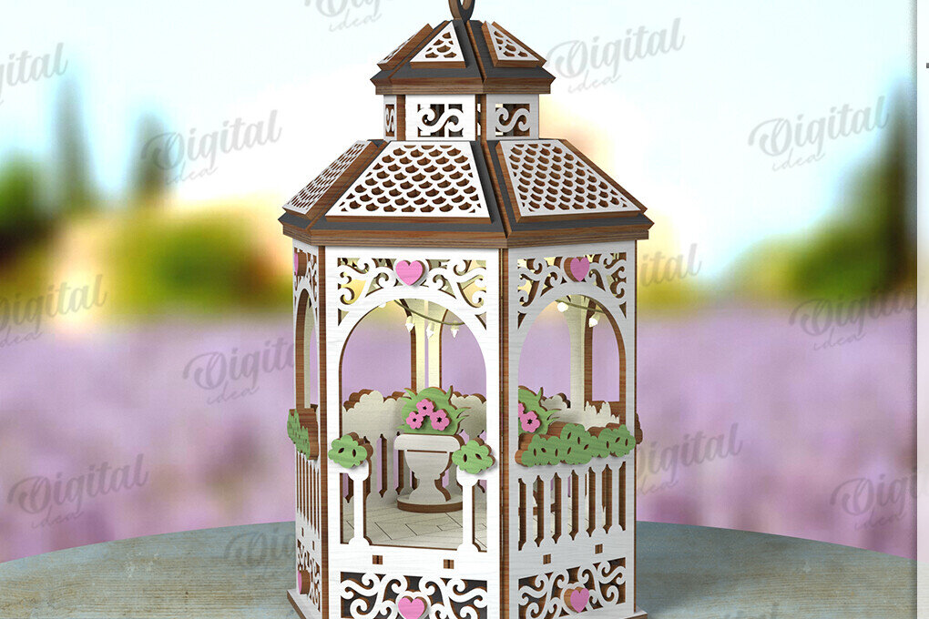 Intra απο ξύλο plywood 3mm-4mm πάχος 3D Gazebo Lantern Δίασταση 30x20 cm INTRAFABR-122128485