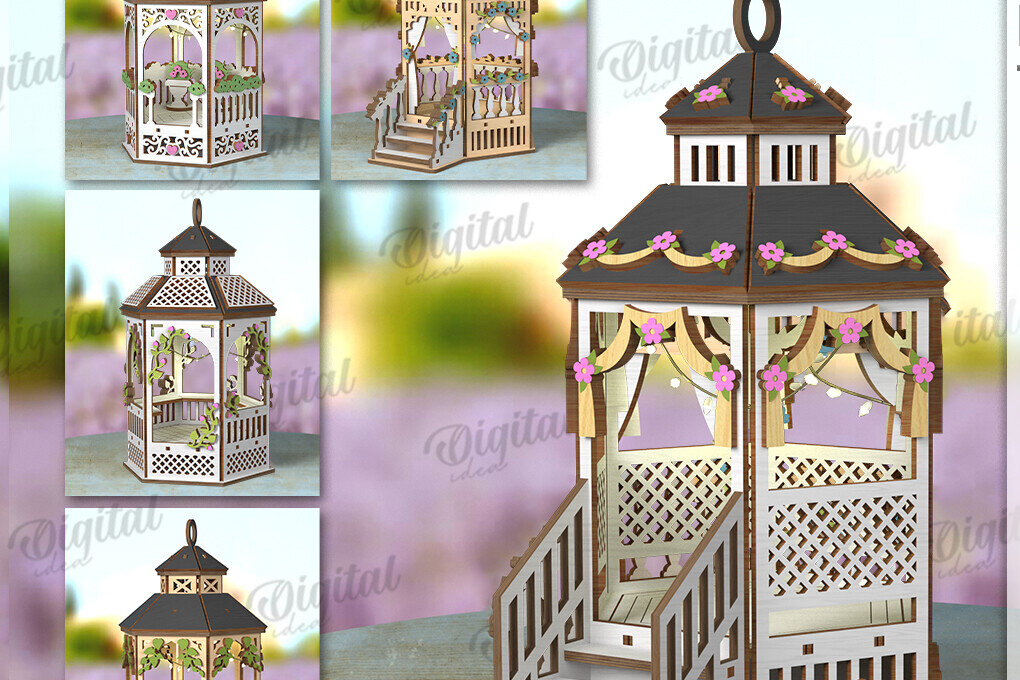 Intra απο ξύλο plywood 3mm-4mm πάχος Κόψιμο με λέιζερ με δέσμη 3D Gazebo Lanterns Δίασταση 30x20 cm INTRAFABR-121991667