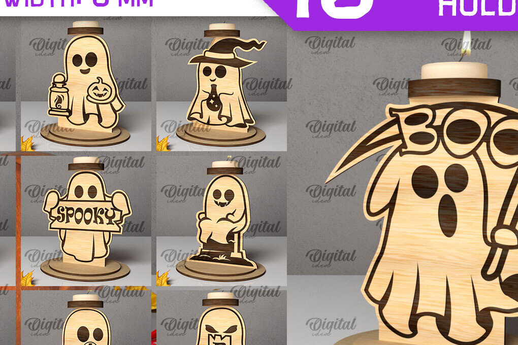 Σετ των 2 Intra απο ξύλο plywood 3mm-4mm πάχος Δέσμη 3D Ghost Candle Holder Δίασταση 15x15 cm INTRAFABR-105569430