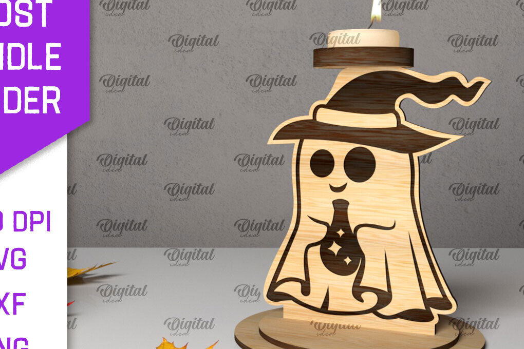 Σετ των 2 Intra απο ξύλο plywood 3mm-4mm πάχος 3D Ghost Candle Holder . Στοιχειωμένος Δίασταση 15x15 cm INTRAFABR-105569764