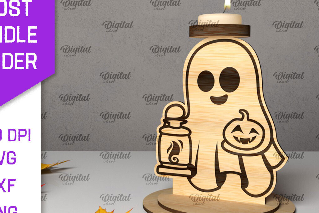 Σετ των 2 Intra απο ξύλο plywood 3mm-4mm πάχος 3D Ghost Candle Holder . Στοιχειωμένος Δίασταση 15x15 cm INTRAFABR-105569556