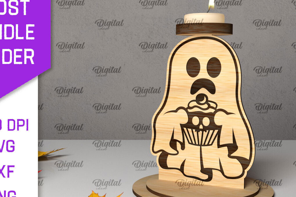 Σετ των 2 Intra απο ξύλο plywood 3mm-4mm πάχος 3D Ghost Candle Holder . Στοιχειωμένος Δίασταση 15x15 cm INTRAFABR-105569624