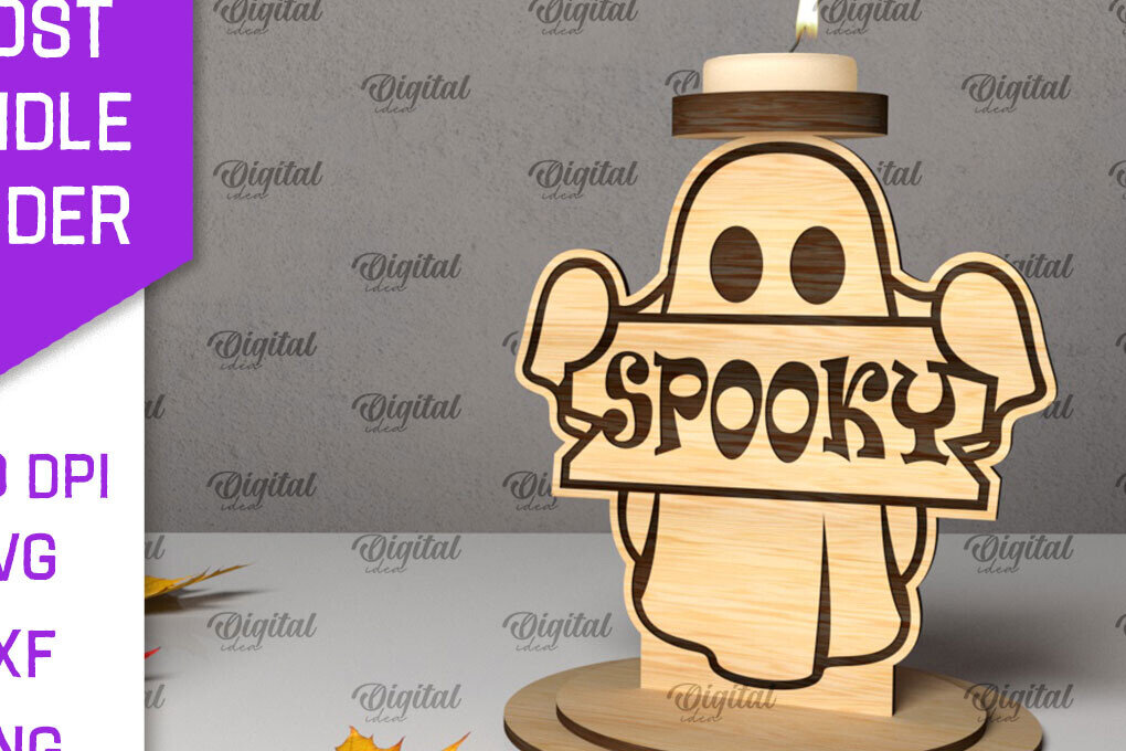 Σετ των 2 Intra απο ξύλο plywood 3mm-4mm πάχος 3D Ghost Candle Holder . Στοιχειωμένος Δίασταση 15x15 cm INTRAFABR-105569708