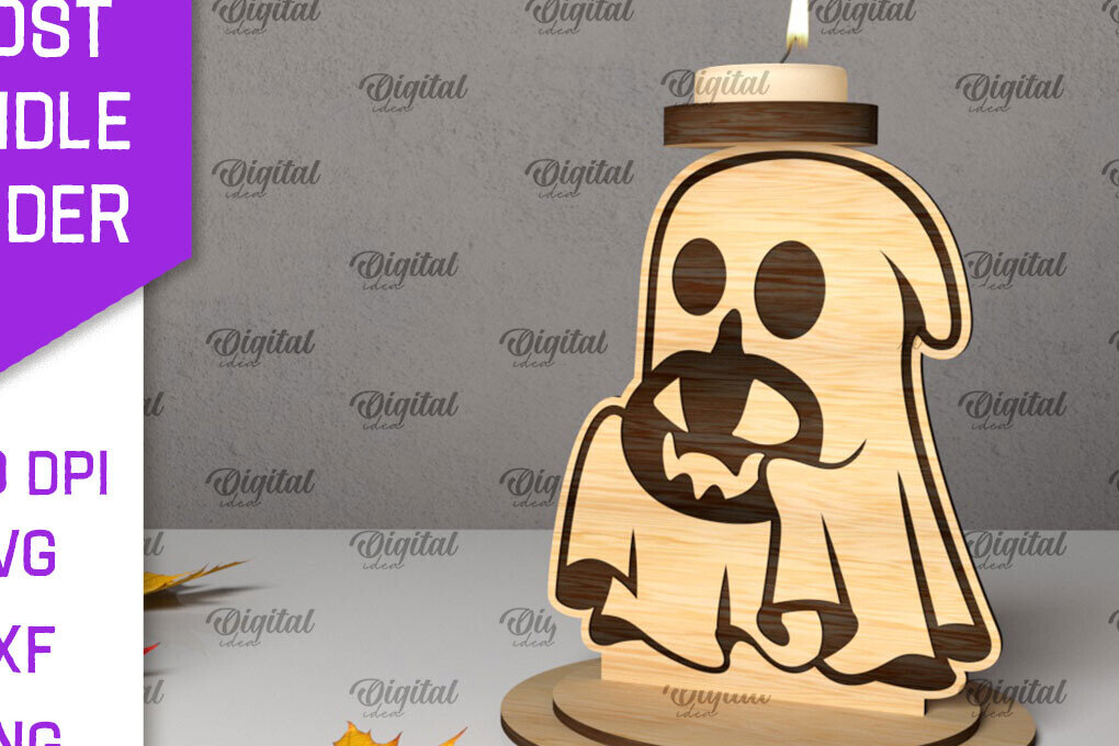 Σετ των 2 Intra απο ξύλο plywood 3mm-4mm πάχος 3D Ghost Candle Holder . Στοιχειωμένος Δίασταση 15x15 cm INTRAFABR-105569724