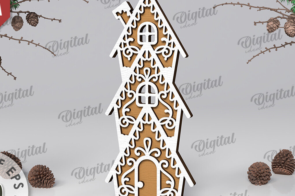 Intra απο ξύλο plywood 3mm-4mm πάχος με βάση 3D Gingerbread Stand Δίασταση 30x20 cm INTRAFABR-109883080