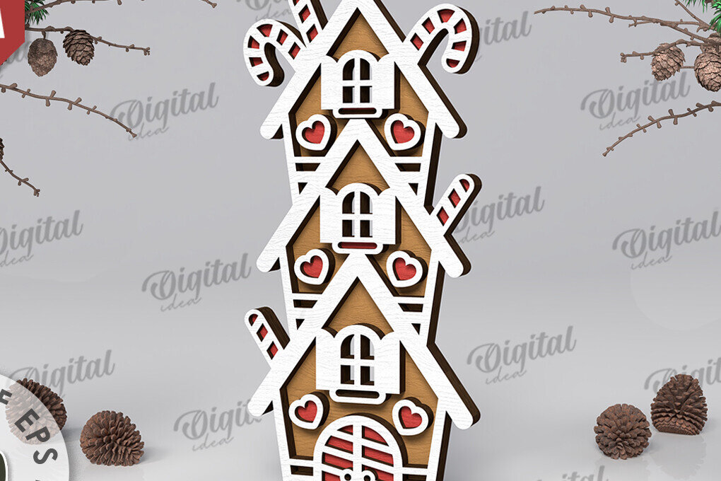 Intra απο ξύλο plywood 3mm-4mm πάχος με βάση 3D Gingerbread Stand Δίασταση 30x20 cm INTRAFABR-109883220
