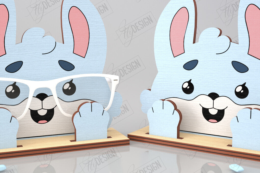 Σετ των 2 Intra απο ξύλο plywood 3mm-4mm πάχος Τρισδιάστατη θήκη γυαλιών κοπής με λέιζερ |Bunny Face Δίασταση 15x15 cm INTRAFABR-121358987