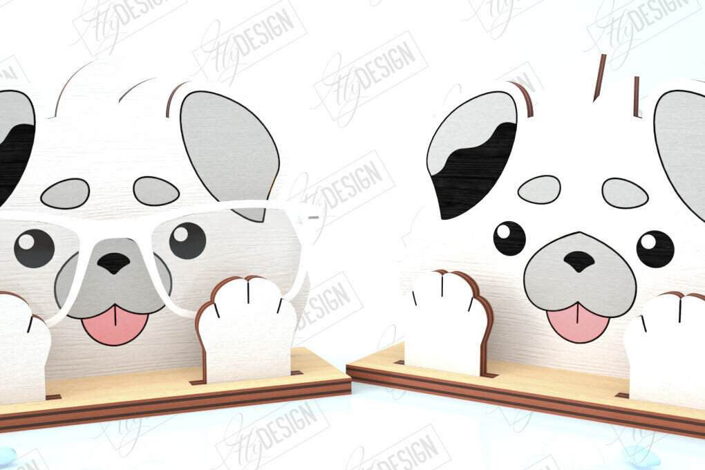 Σετ των 2 Intra απο ξύλο plywood 3mm-4mm πάχος Τρισδιάστατη θήκη γυαλιών κοπής με λέιζερ | Πρόσωπο σκύλου Δίασταση 15x15 cm INTRAFABR-121358977