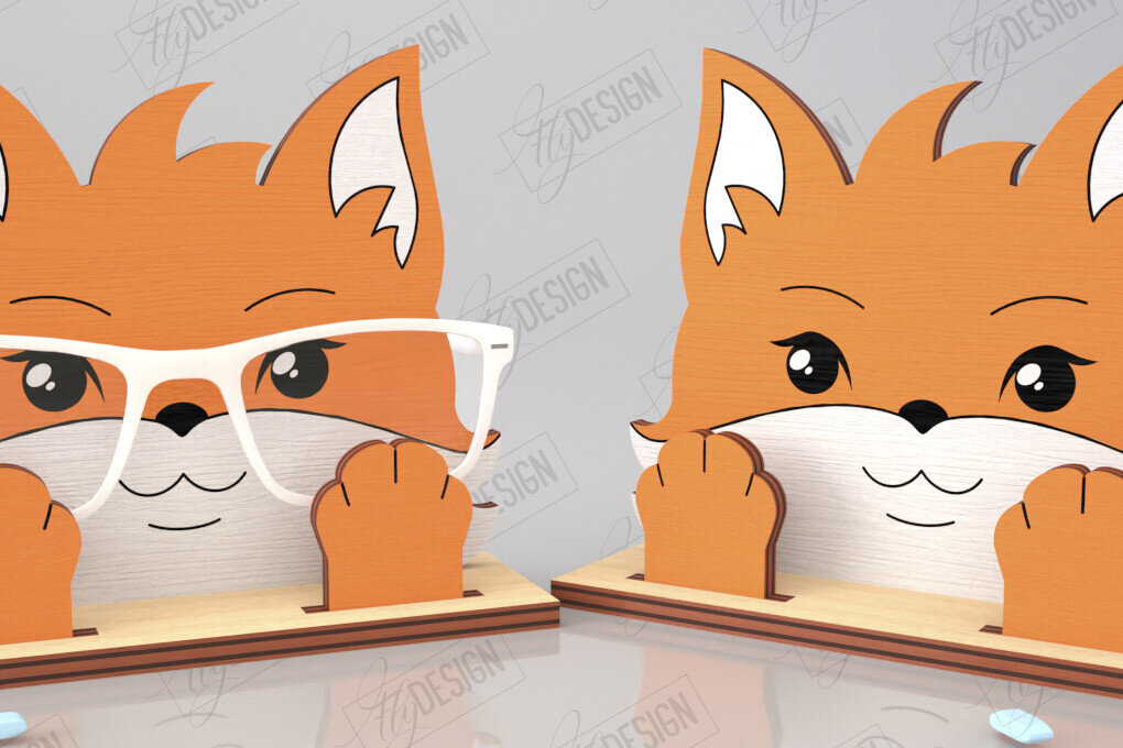 Σετ των 2 Intra απο ξύλο plywood 3mm-4mm πάχος Τρισδιάστατη θήκη γυαλιών κοπής με λέιζερ | Πρόσωπο αλεπούς Δίασταση 15x15 cm INTRAFABR-121358992