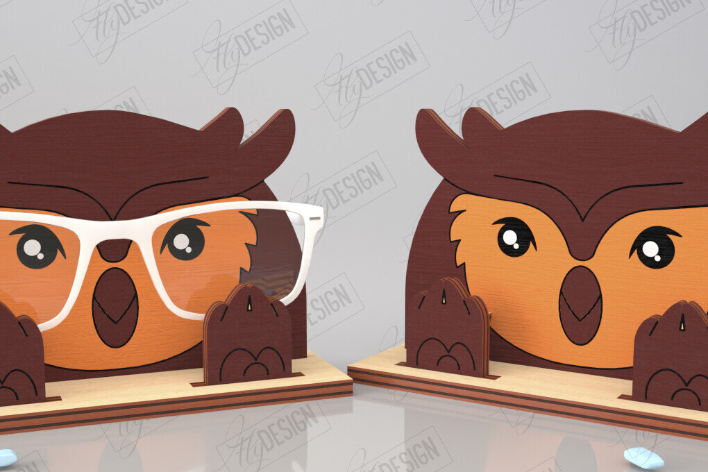 Σετ των 2 Intra απο ξύλο plywood 3mm-4mm πάχος Τρισδιάστατη θήκη γυαλιών κοπής με λέιζερ | Σχέδιο κουκουβάγιας Δίασταση 15x15 cm INTRAFABR-121597542