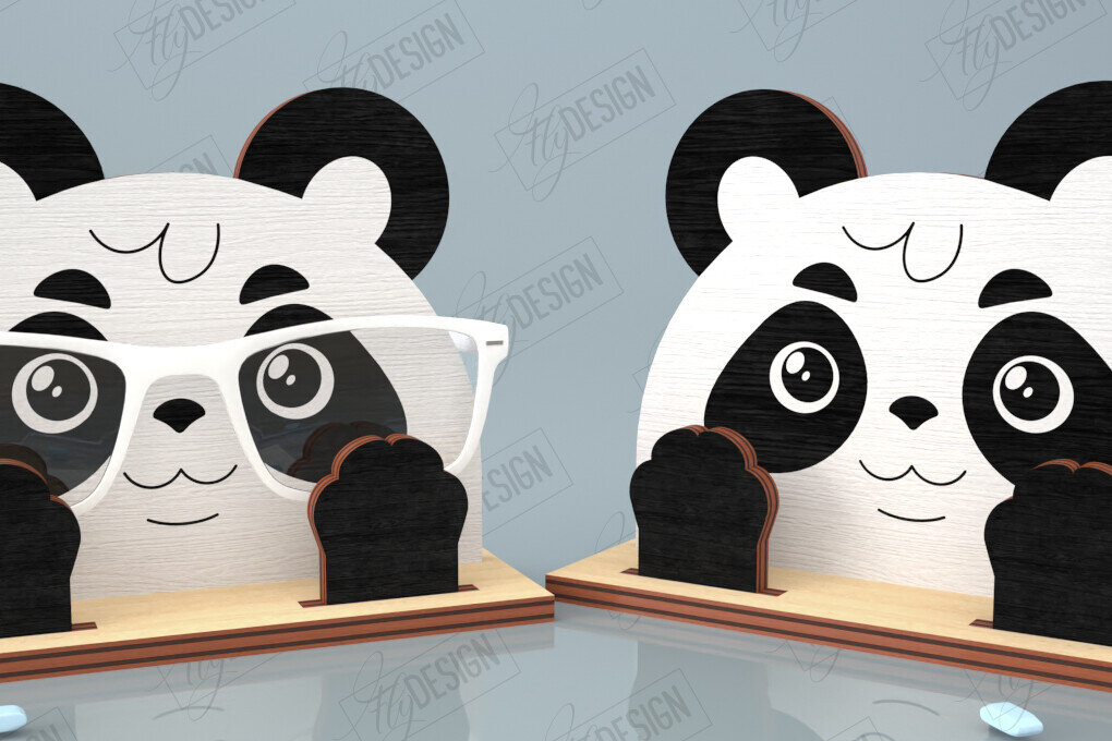 Σετ των 2 Intra απο ξύλο plywood 3mm-4mm πάχος Τρισδιάστατη θήκη γυαλιών κοπής με λέιζερ | Αρκτοειδές ζώο της ασίας Δίασταση 15x15 cm INTRAFABR-121597544