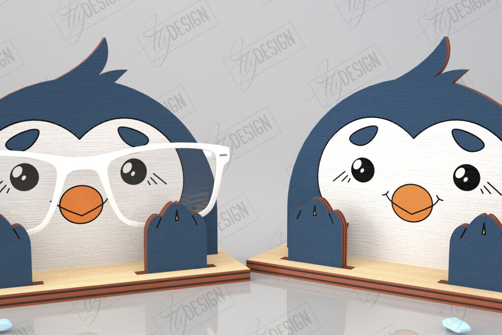 Σετ των 2 Intra απο ξύλο plywood 3mm-4mm πάχος Τρισδιάστατη θήκη γυαλιών κοπής με λέιζερ | Πιγκουίνος Δίασταση 15x15 cm INTRAFABR-121597554