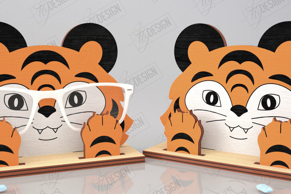 Σετ των 2 Intra απο ξύλο plywood 3mm-4mm πάχος Τρισδιάστατη θήκη γυαλιών κοπής με λέιζερ | Τίγρη Δίασταση 15x15 cm INTRAFABR-121597553