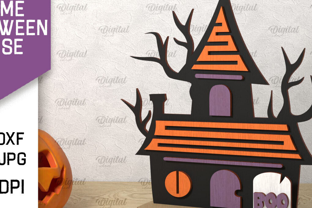Σετ των 2 Intra απο ξύλο plywood 3mm-4mm πάχος Τρισδιάστατο Gnome Halloween House με λέιζερ Δίασταση 15x15 cm INTRAFABR-106602623