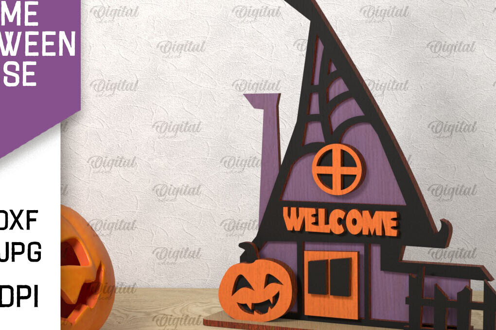 Σετ των 2 Intra απο ξύλο plywood 3mm-4mm πάχος Τρισδιάστατο Gnome Halloween House με λέιζερ Δίασταση 15x15 cm INTRAFABR-106602131
