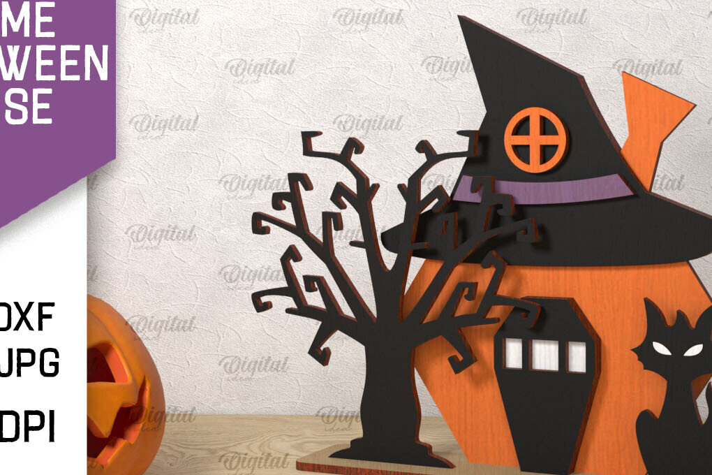 Σετ των 2 Intra απο ξύλο plywood 3mm-4mm πάχος Τρισδιάστατο Gnome Halloween House με λέιζερ Δίασταση 15x15 cm INTRAFABR-106602175