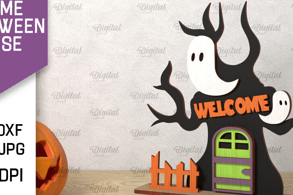 Σετ των 2 Intra απο ξύλο plywood 3mm-4mm πάχος Τρισδιάστατο Gnome Halloween House με λέιζερ Δίασταση 15x15 cm INTRAFABR-106602280