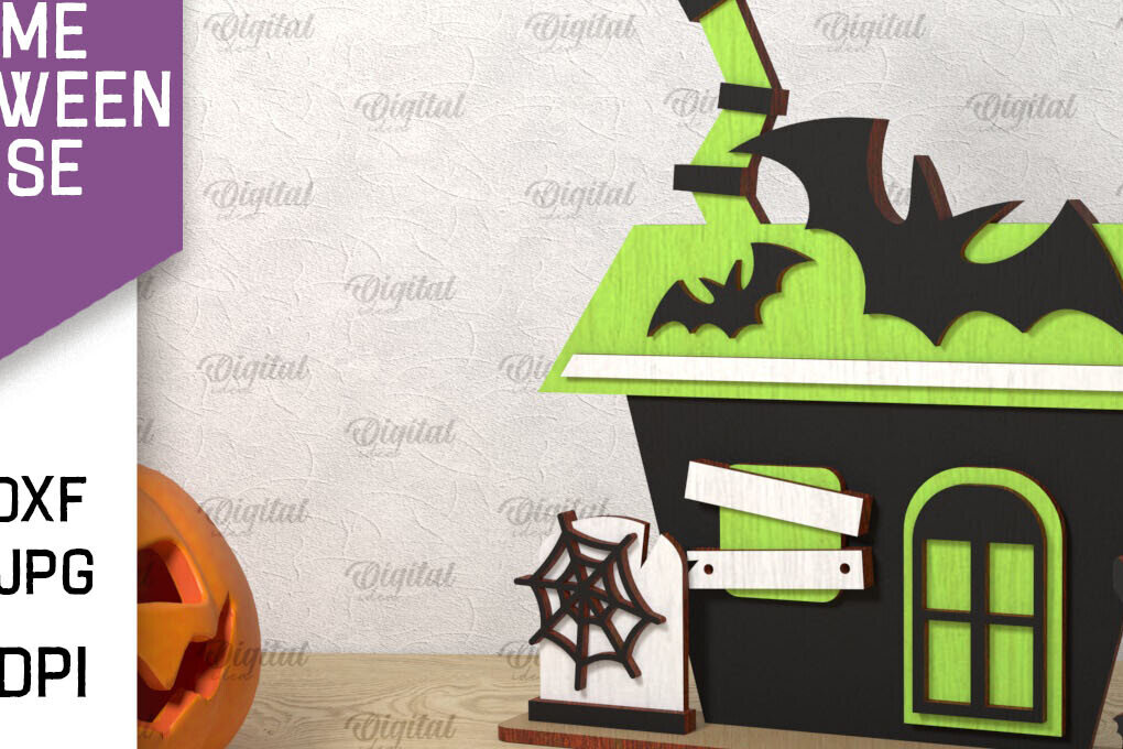 Σετ των 2 Intra απο ξύλο plywood 3mm-4mm πάχος Τρισδιάστατο Gnome Halloween House με λέιζερ Δίασταση 15x15 cm INTRAFABR-106602361